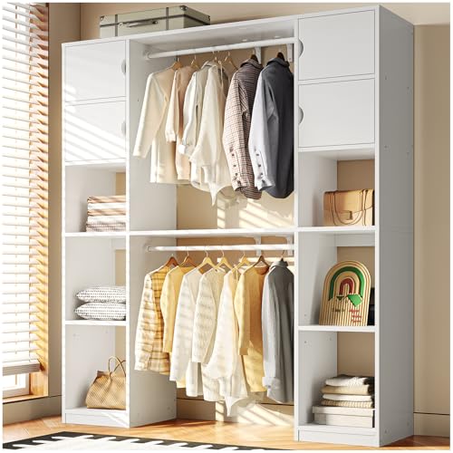 SIMPLE HOGAR Closet Armables para Ropa,Armarios para Ropa se Puede Cambiar Entre ángulo Recto y Esquina,Closet de Madera Está Equipado con 10 Espacios de Almacenamiento,170/W*202/H CM(Blanco)