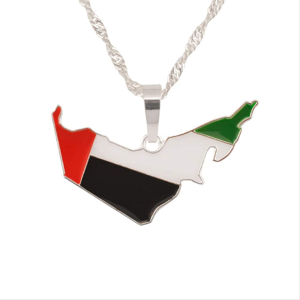 Silver Color United Arab Emirates Map Flag Pendant Necklaces Uae Jewelry Uae Maps 45Cm