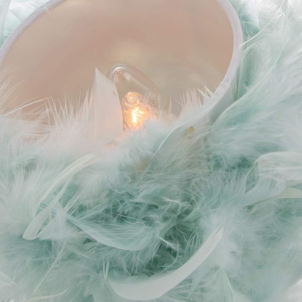 Happy Homewares Modern and Chic Real Duck Egg Feather Table Lamp with Satin Nickel Base and Switch - Image 4