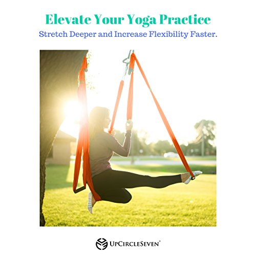 UpCircleSeven Aerial Yoga Swing Set - Yoga Hammock/Trapeze/Sling Kit + Extension Straps & eBook - Antigravity Ceiling Hanging Yoga Sling - Inversion Swing for Beginners & Kids