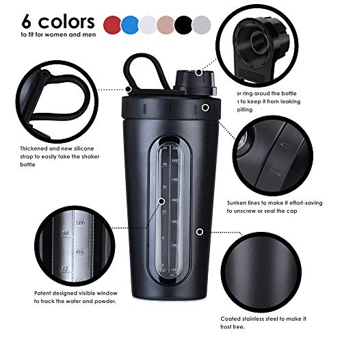 TOOFEEL Protein Shaker Bottle, Stainless Steel Sports Water Bottle Shaker Cup with Visible Window, Leak Proof, 28-Ounce, BPA Free