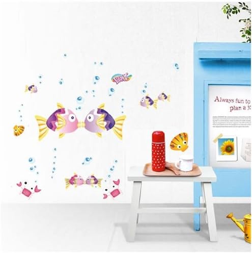 Prettywall Home Decorative Mural Decal Art Vinyl Quote Wall Sticker Ocean Kissing Fish Blue Bubbles Wallpaper