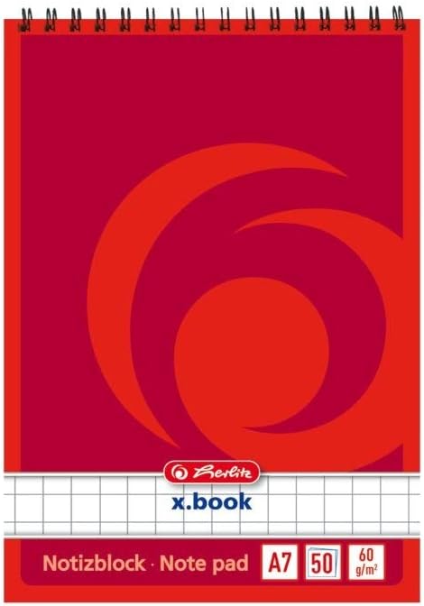 Herlitz 110510 Spiral Notebook A5, 50 Sheets, Pack of 10 Chequered A7, White