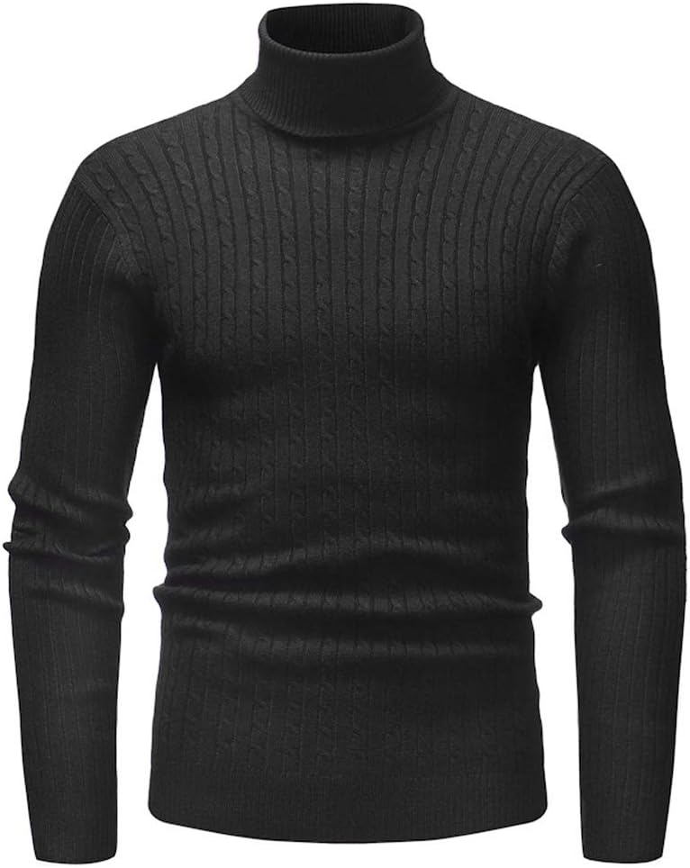 SUUGEN Men's Turtleneck Sweater Ribbed Slim Fit Knitted Pullover Relax Fit Knitwear
