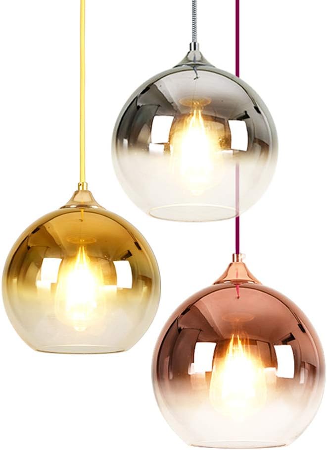 MZStech Spherical Gradient Color Glass Pendant Light Modern Glass Globe Lamp Chandelier Hanging Light (Rose Gold, 30cm) - Image 3