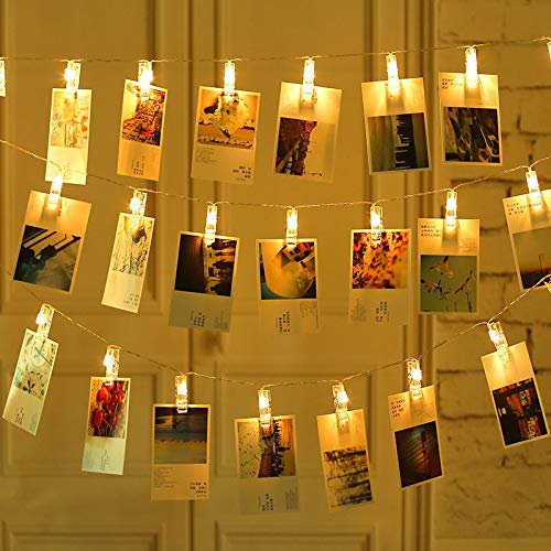 cuzile LED Photo Clip String Lights 20 Photo Clips 3M USB LED Picture Lights for Decoration Hanging Photo Notes Artwork