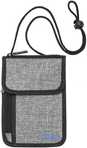Amzbag Travel Wallet With RFID Blocking For Credit Card Security Passport Pouch Neck Wallet Card Holder (Grey)
