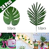 KUUQA 24 Pcs Tropical Palm Leaves Luau Party Decoration Artificial Simulation Tropical Monstera Plant Leaves for Hawaiian Safari Jungle Beach ThemeBeach Theme BBQ Party Decorations Supplies (2 Styles)