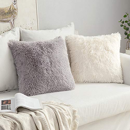 MIULEE Pack of 2 Luxury Faux Fur Throw Pillow Cover Deluxe Decorative