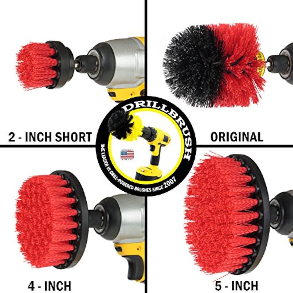 Stiff Bristle 4 Piece Drill Brush Nylon Cordless Powered Spinning Heavy