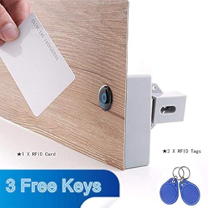 XuBa Universal Intelligent Electric Induction Door Lock Without Hole Battery Operated RFID Cabinet Lock Furniture Lock Drawer Lock with RFID Key