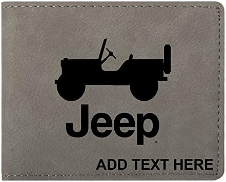 Personalized Engraved Jeep CJ Synthetic Leather Slim Bifold Wallet, Gray