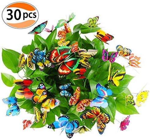 Garden Butterflies on Sticks 30 Pack 3.9" Butterfly Stakes Yard Planter Flower Pot Garden Ornaments Decorations By Cefan
