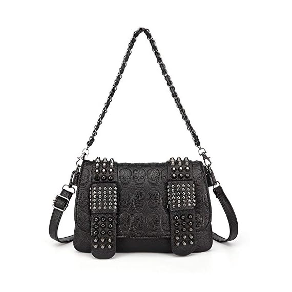 Chikencall-Womens-Punk-Skull-Print-Crossbody-Bag-PU-Leather-Gothic-Skull-Shoulder-Bag-Purse-with-Chain