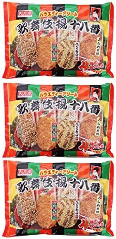 日本歌舞伎扬 十八番 四种米煎饼 Amanoya Kabukiage Ohako, 5.99 Oz /170 g (3 Packs)