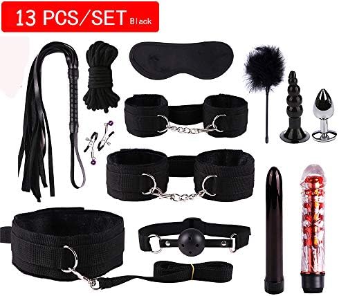 13 pcs/Set Nylon Leather Kit Alternative Bundled Binding Set Sexy Suit Plush Set Sexy Toy Suit SM Kit for Couple Adult (Black)