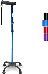 rehand Quad Cane Walking Cane with Ergonomic Handle Blue 4-Pronged Base view 1