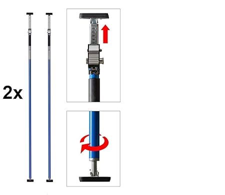 ALLEGRA AB290 Deckenstütze Profi Teleskopstange Einhandstütze bis 60kg Baustütze Höhe 290cm Montagestütze (2x Blau)
