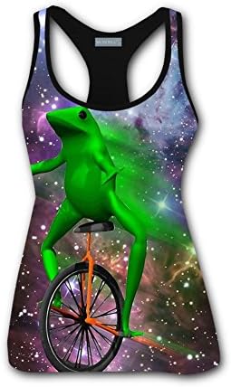KssKsa Unicycling Frog Dat Boi in Space Women's Summer Vest 3D Print Tank Top Singlet Sleeveless