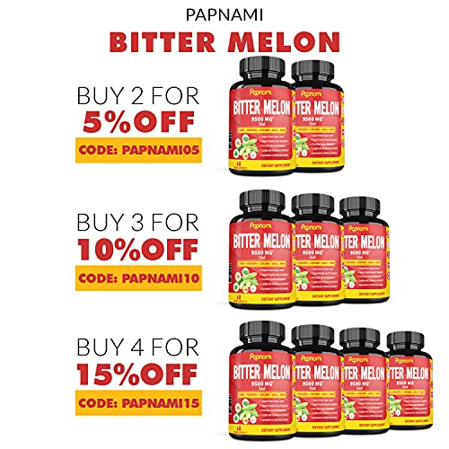 Organic Bitter Melon Extract Capsules 9500mg with Neem, Fenugreek, Curcumin, Garlic, Papaya