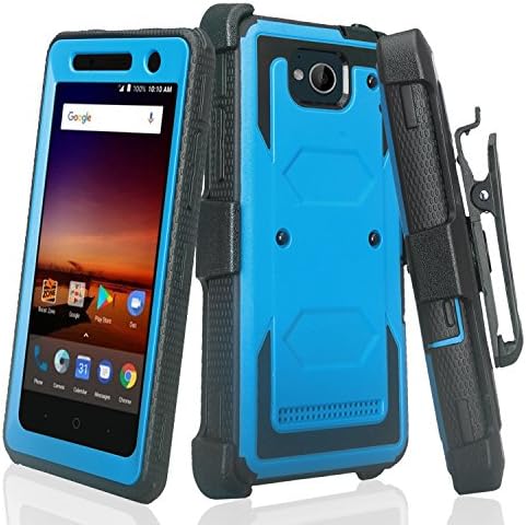 Compatible For ZTE Majesty Pro Case, ZTE Majesty Pro Plus Case, Heavy Duty Belt Clip Holster [Built In Screen Protector] Full Body Coverage Rugged Protection for ZTE Majesty Pro Z799VL, Blue
