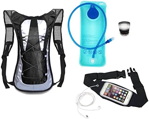 Running Hydration Backpack with Bladder, Running Belt and Safety Strobe Light - Best Gift for Runners Men and Women - Starter Kit Includes Black Hydration Pack with Pockets, 2L BPA Free Bladder