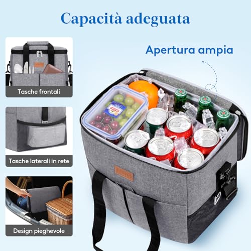 Lifewit Cooler Bag, Portable Cooler Bag with 2/3 Front Pockets, Foldable Cooler Bag for Camping, Travel, Shopping, Picnic