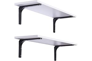 DINZI LVJ Long Wall Shelves, 31.5 x 8.3 x 6.5 Inches, Set of 2 White Floating Shelves, Easy-to-Install, Large Storage Ledges with Sturdy Metal Brackets for Living Room, Bathroom, Bedroom, Kitchen