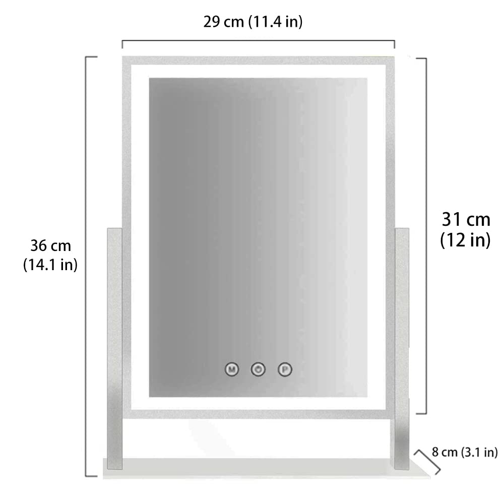 HIEEY Lighted Makeup Mirror, Hollywood Vanity Mirror with Lights, Three Color Lighting Modes, and 5X Magnification Mirror, Smart Touch Control, 360°Rotation (12in. White)