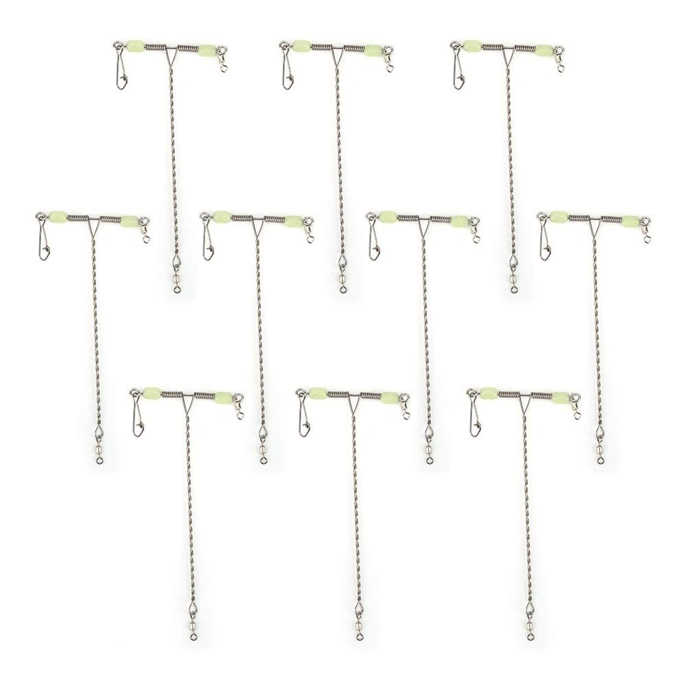 Keenso 10pcs Stainless Steel Luminescent Beads Balance T Shape Swivel Snap Fishing Connector Tackle