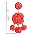 ELEARD Beaded Earrings Elegant Soriee Dangle Bead Disc Bead 3 Ball Dangle Ear Drop Bead Tassel Earrings for Women Light Red