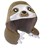 Chibiya Sloth Hooded Animal Travel Neck Pillow Plush Toy Gift, Microbead, Adjustable Drawstring, Perfect For Sleeping On Airplane With Comfortable Neck Support Designed In Japan