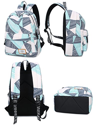 Backpack for Teens, Fashion Geometric Pattern Laptop Backpack College Bags Women Shoulder Bag Daypack Bookbags Travel Bag by Mygreen (Blue&Green&Orange)