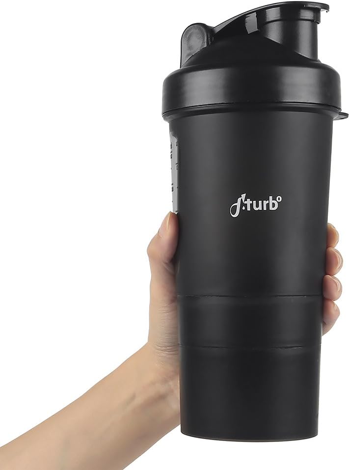 LAGUTE 3-in-1 Gym Protein Shaker Bottle, Mixer Blender Shake Cup, 20 oz