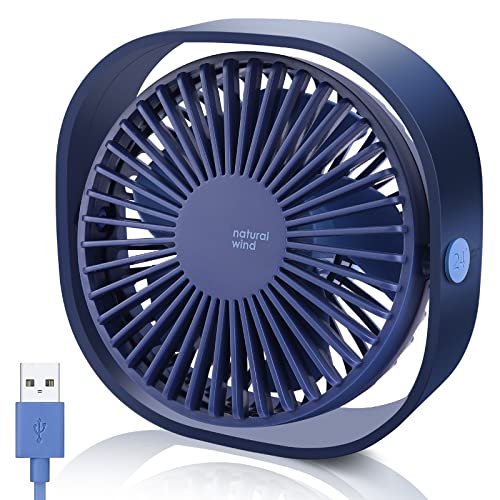 BSVI Desk Fan Portable Personal Desktop Mini Cooling Micro with Cable USB Powered 3 Speeds Quiet Small Table Fan for Home Office Study reading Bedroom Indoor Car Outdoor Travel (Blue)