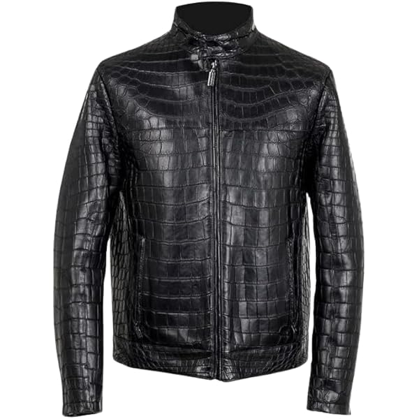 ジャケット・アウター Emelda leather crocodile LAMBSKIN jacket ZAPRIS Men's Alligator Crocodile Embossed Print Cowhide