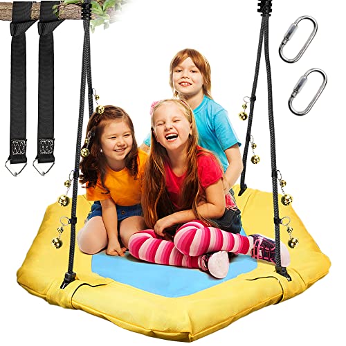 GLACER 40 Inch Saucer Tree Swing For Kids, Round Indoor Outdoor Waterproof Set Colorful 425490