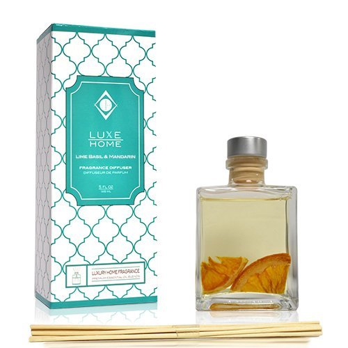 Luxe Home Lime Basil & Mandarin Fragrance Reed Diffuser with Bamboo Reed Sticks Italian