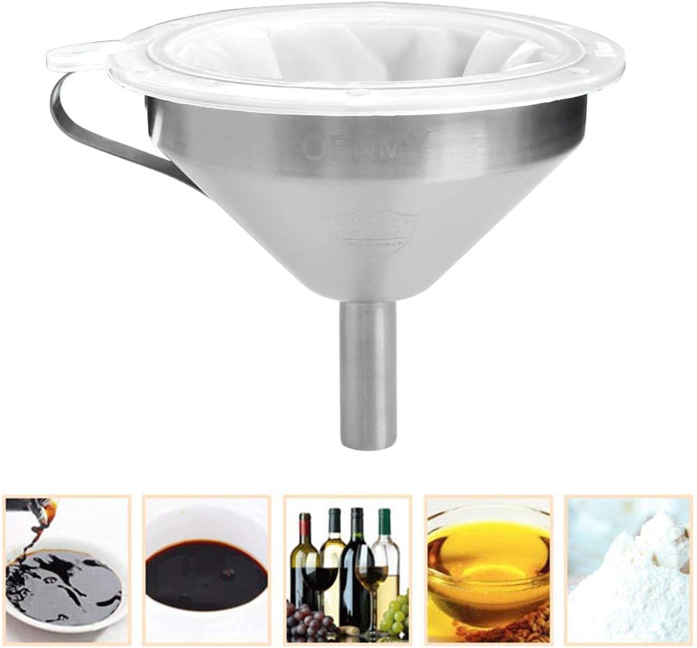 OFNMY Stainless Steel Funnel 5 Inch Kitchen Funnel with 200 Mesh Filter and 400 Mesh Filter Food