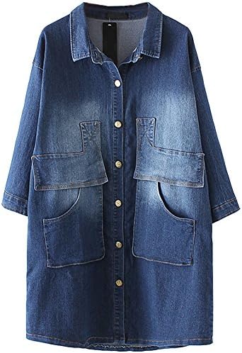 HOOBEE DENIM Women's Long Sleeve Button Denim Long Jacket Coat