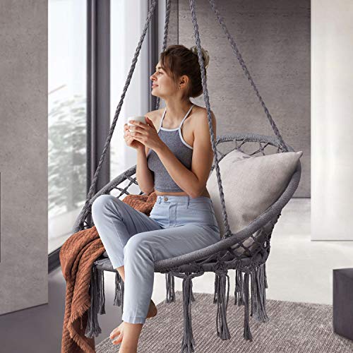 Juskys Hängesessel Cadras 60 cm breites Kissen— Indoor Hängekorb 120 kg Belastbarkeit für Kinder & Erwachsene — Einfache… – Bild 4