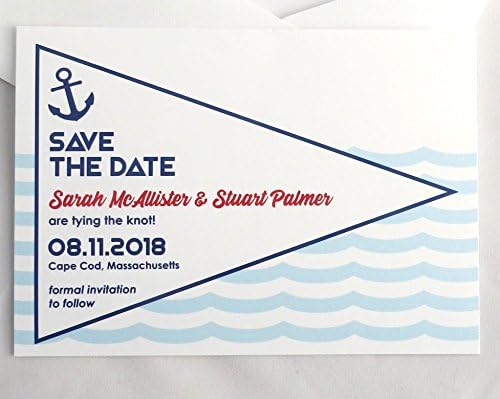 Burgee Save the Date, Custom, Wedding, Coastal, Burgee, Anchor, Beach, Nautical, Waves, Announcement, Announcement with Envelopes