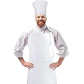 CRJHNS Chef Apron and Hat set, 2 Pockets Adjustable Cotton Kitchen Cooking Bib Apron, Baker Costume for Men Women