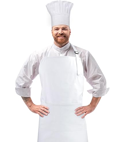 Chef Apron And Hat Set – Cotton Kitchen Apron With 2 Pockets & Adjustable Straps, White Baker Costume For Adults & Teens