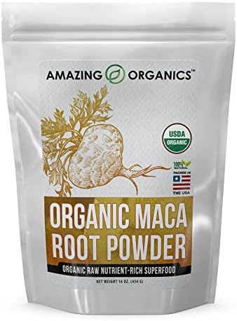 Amazing Organics USDA Certified Organic Maca Root Powder 16 Oz (454 G) - Organic Raw Nutrient Rich Superfood