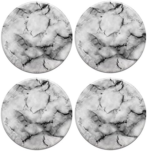 CARIBOU Coasters CARIBOU ROUND Ceramic Stone 4pcs Set, Mug Coffee Cup Place Mat Home Coasters for Hot & Cold Drinks, Gray White Marble, One Size