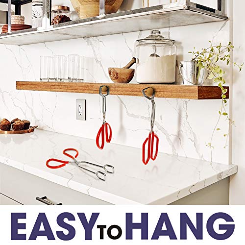 Premium Stainless Steel Scissor Tongs Extra Long With Red Silicone Handle by Okey Kitchen, Great Scissors Tongs For Kitchen, Food, Cooking, Baking & BBQ (10")