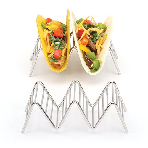 Taco Holder Stand - Chrome Finish - Premium 18/8 Stainless Steel - Holds 2 or 3 Hard Soft Tacos - Five Styles Available - Set of 2 Racks by 2lbDepot - Thumbnail 4
