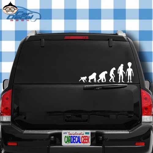 Alien Evolution Sci-Fi Vinyl Decal Sticker Bumper Cling for Car Truck Window Laptop Macbook Wall Cooler Tumbler | Die-cut/No Background | Multi Sizes/Colors | by Car Decal Geek-White, 20"