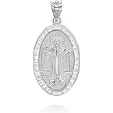 Medalla De San Benito Saint St Benedict Oval Medal Silver Pendant Necklace with Rolo Chain and Pendant only